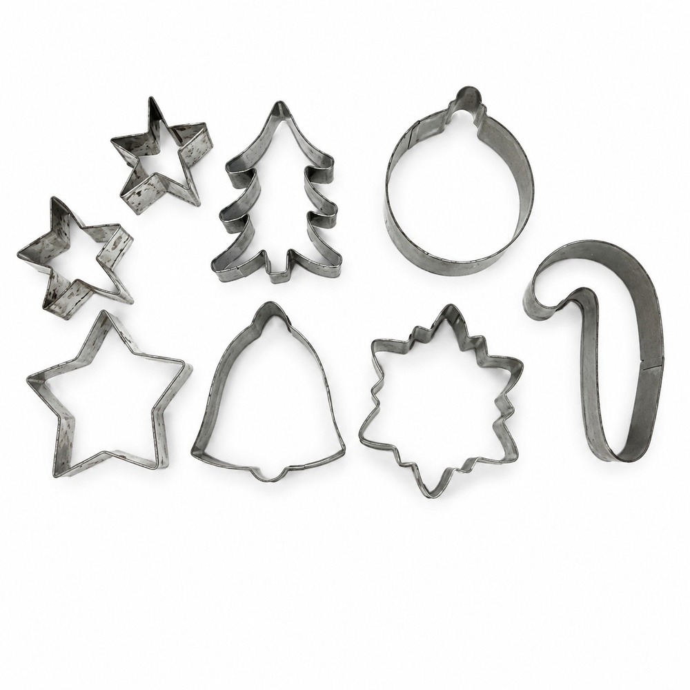 Lot 8 Vintage Cookie Cutters Metal Aluminum Tin Holiday Shapes Baking Cake